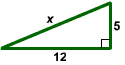 Right triangle with legs 12 and 5 and hypotenuse x