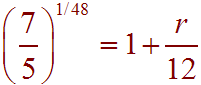 (7/5)^1/48  =  1 + r/12