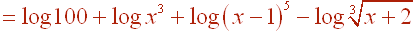 log100 + logx^3 + log(x-1)^5 = log(cuberoot(x+2))