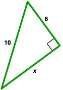 Right triangle with legs x and 5 and hypotenuse 10